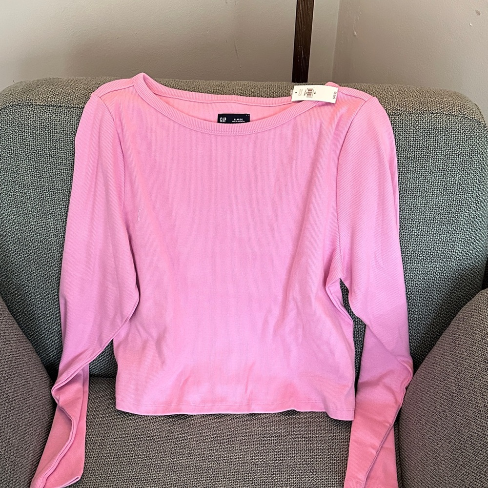 GAP Women's Soft Pink ribbed Long Sleeve Tee